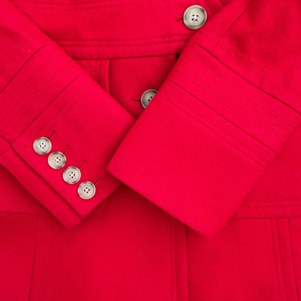 J. Crew Classic Red Wool-Blend Button-Down Polo Trench Coat Belted Sz 8 - Picture 7 of 15